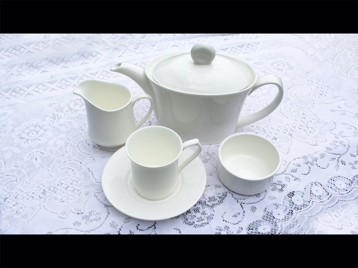 Dave Cooke - Teapot, cup, saucer, sugar, cream =5